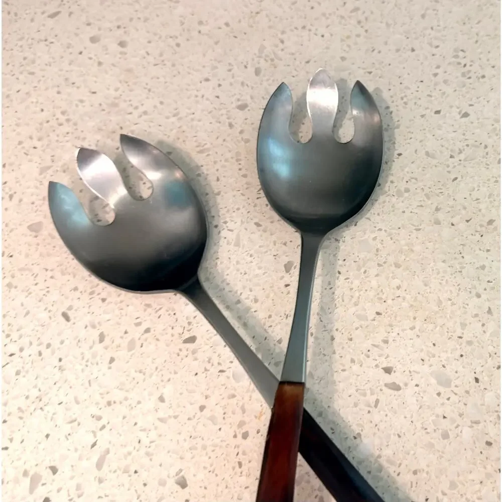 MCM Japan Salad Servers Rosewood Handles Stainless Vintage Midcentury Barware